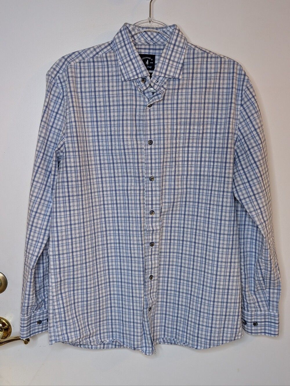 Johnnie-O Shirt Mens MED Blue White Plaid Tarpon Oceanside Top Shelf Cotton